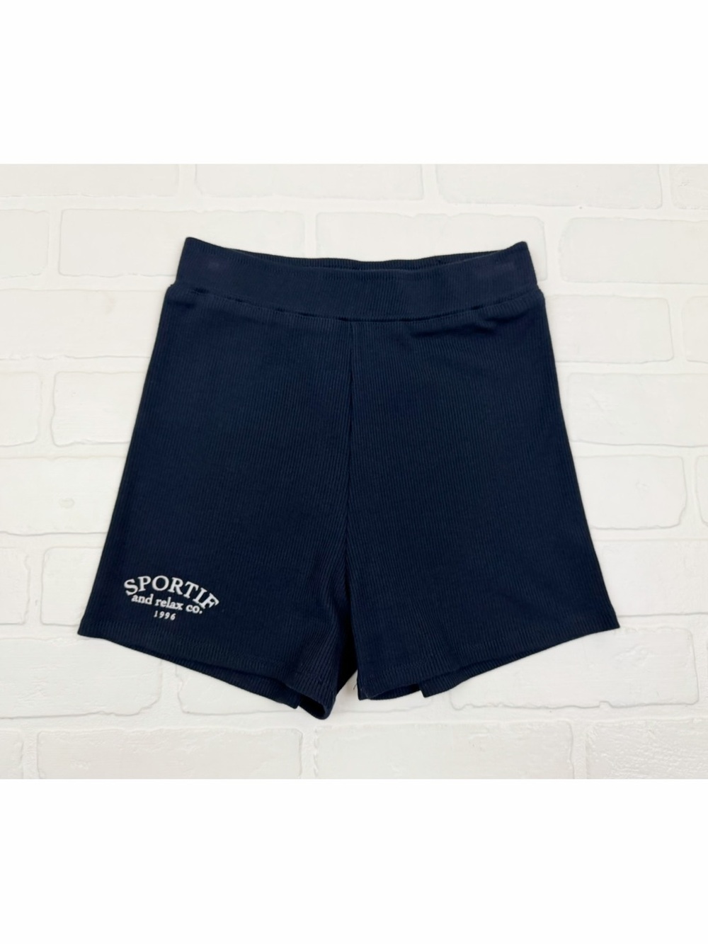 Princess Polly Sportif High Rise Ribbed Bike Shorts Navy Blue Size 2
